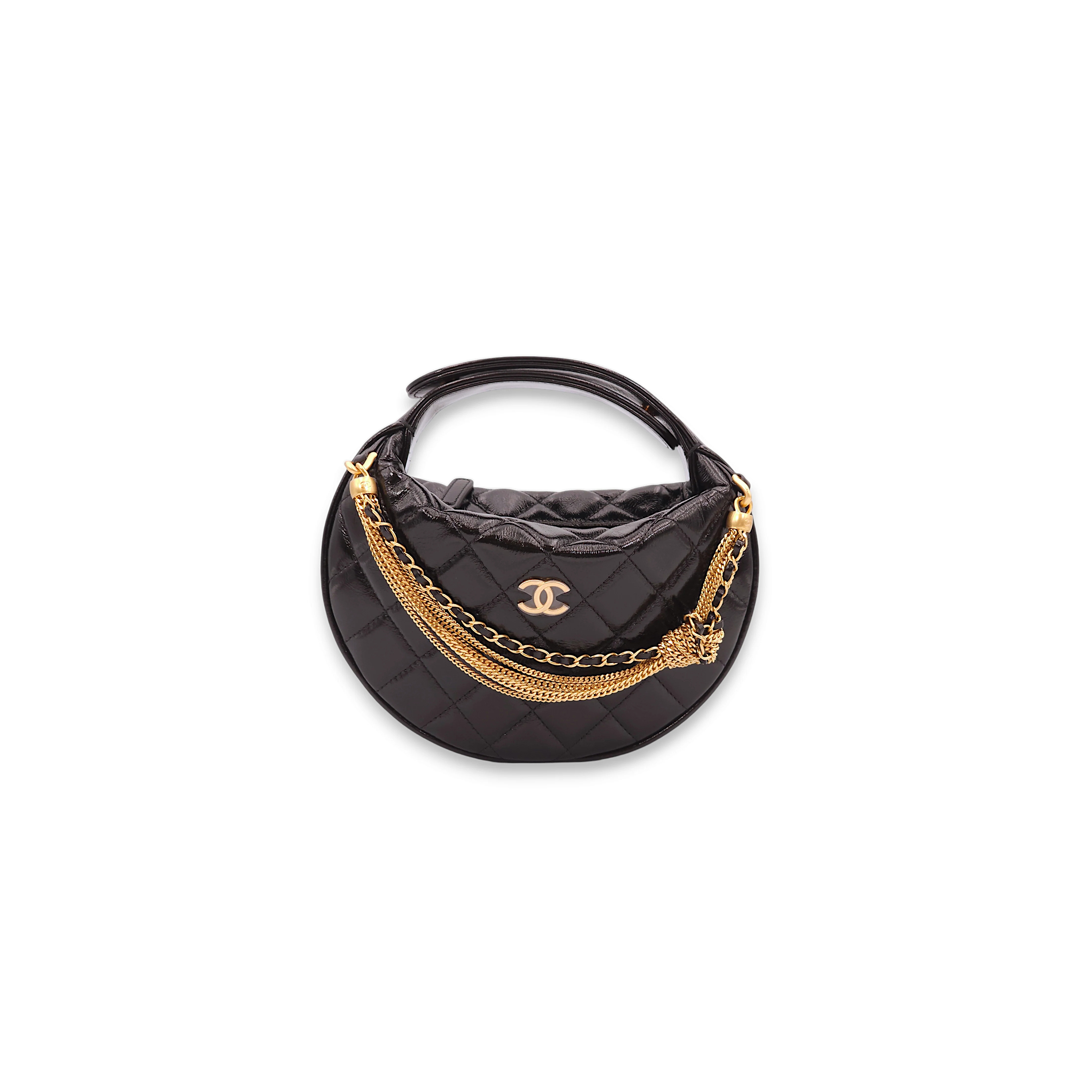 CHANEL QUILTED ROUND MINI BLACK TOP HANDLE BAG IN CALFSKIN, GOLD HARDWARE AP4058 (16*16*5.5cm)